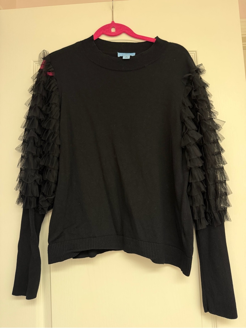 Black Ruffle Sleeve Sweater Top Size XL